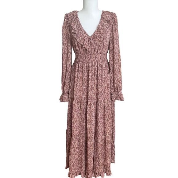 Moon River dainty floral Maxi Dress Tiered Ruffled S Cottagecore Boho Peasant - Picture 1 of 12